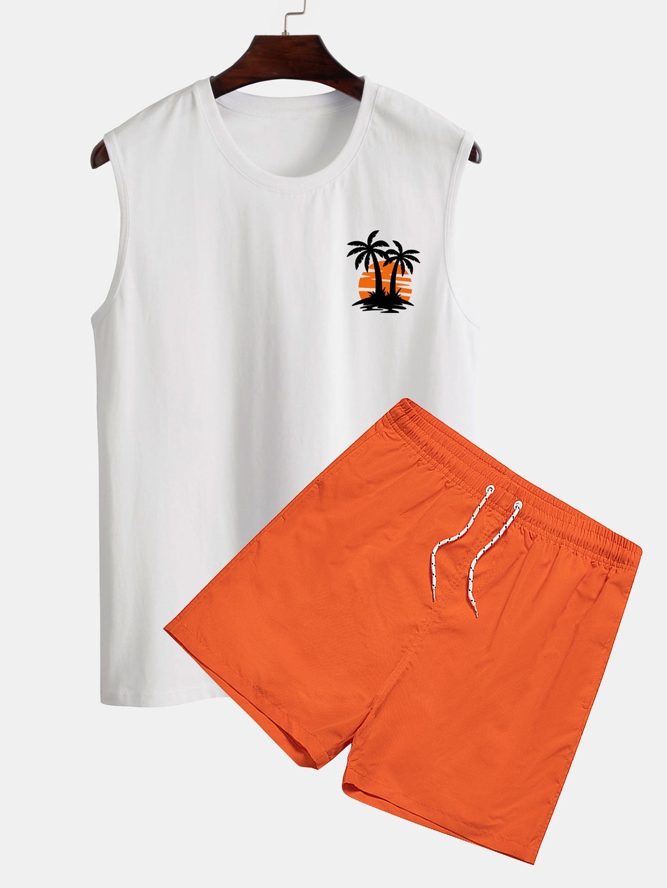 Sunset Palm Tree Tank Top & Swim Shorts Set