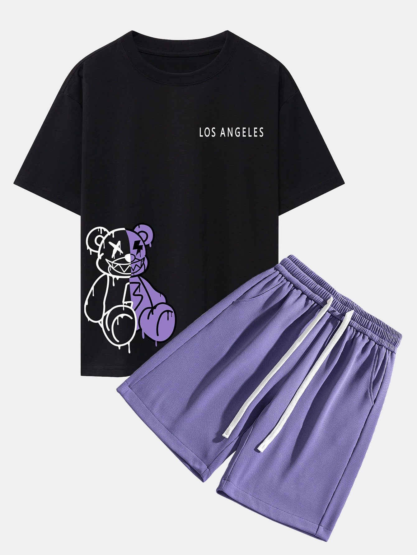 LA Bear Dissolve Oversized T-Shirt & Shorts Set