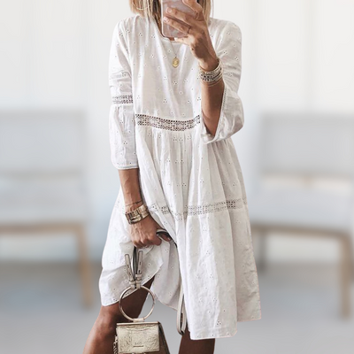 Isabelle | Elegant Tummy Covering Eyelet Dress