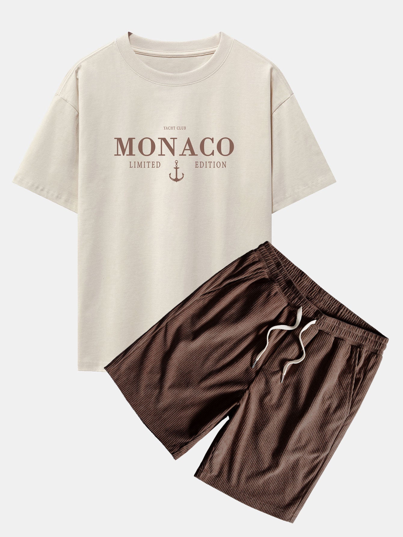 Monaco Slogan Oversized T-Shirt & Corduroy Shorts Set