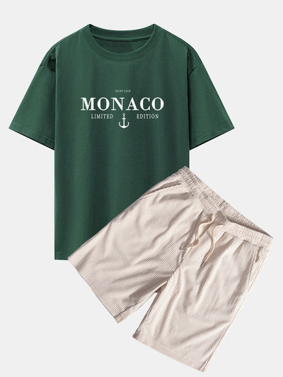 Monaco Slogan Oversized T-Shirt & Corduroy Shorts Set