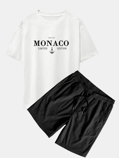 Monaco Slogan Oversized T-Shirt & Corduroy Shorts Set