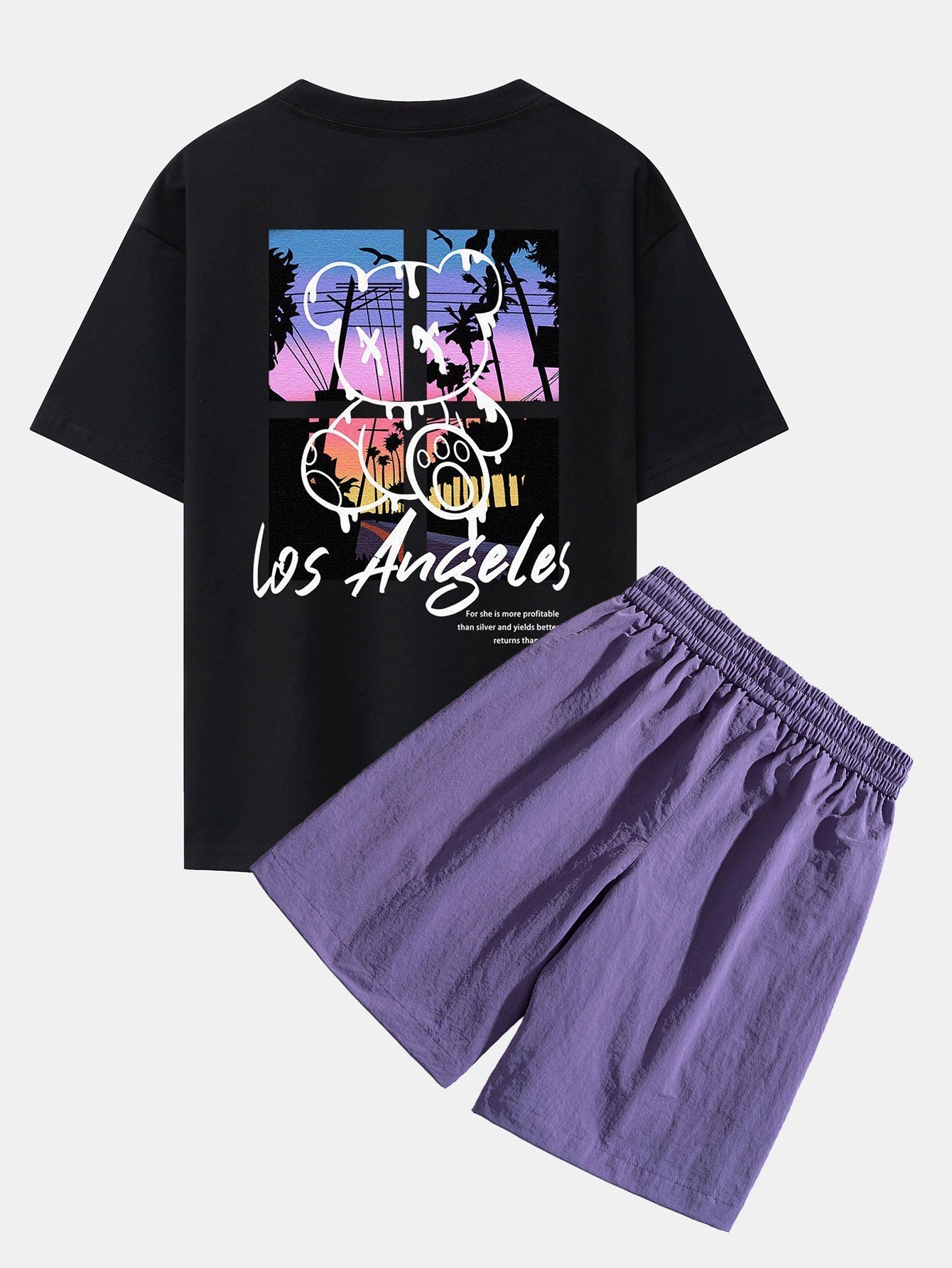 LA Vibes Drop Shoulder T-Shirt &amp; Patch Pocket Shorts