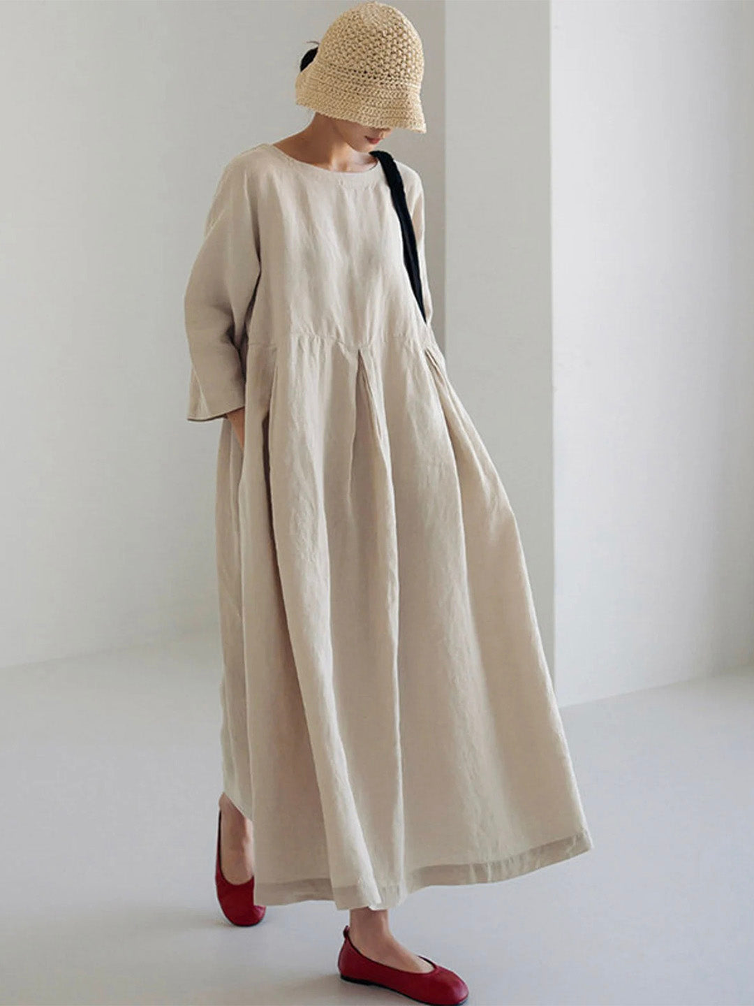 Nora - Loose Linen Dress with Side Pockets