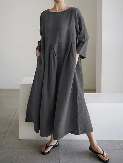 Nora - Loose Linen Dress with Side Pockets