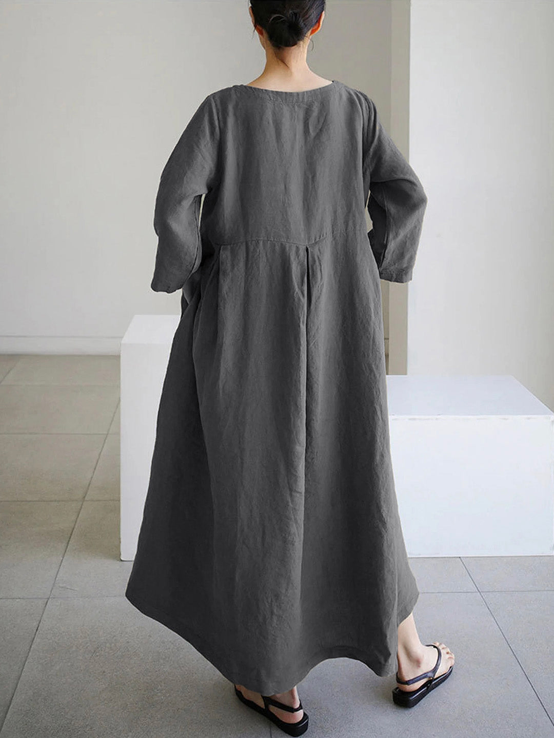 Nora - Loose Linen Dress with Side Pockets