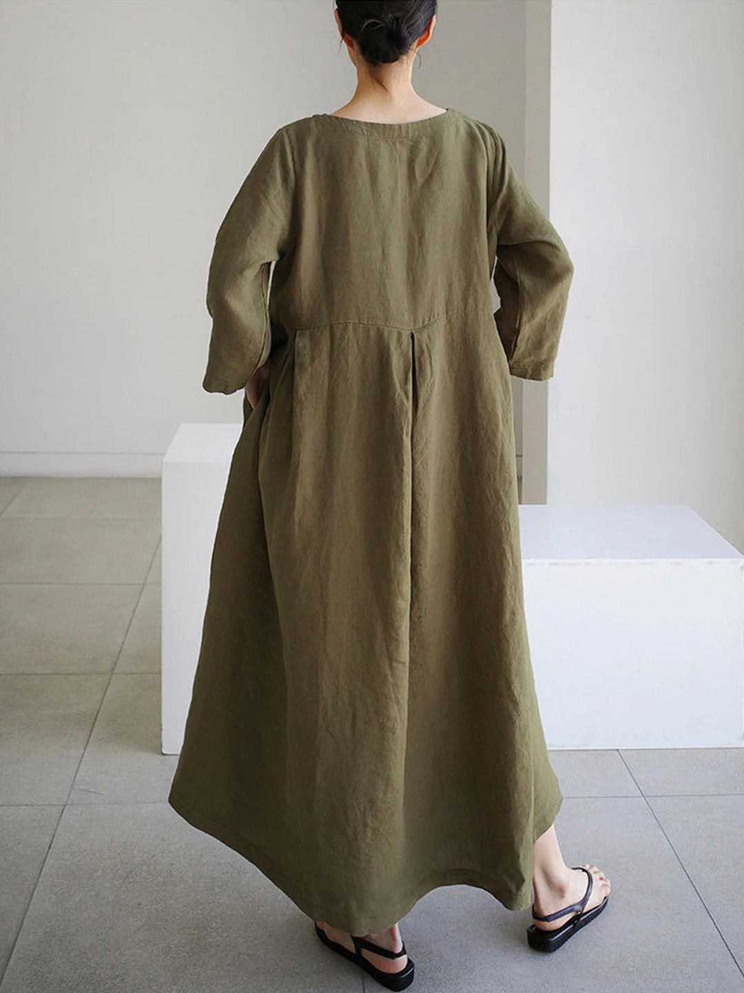 Nora - Loose Linen Dress with Side Pockets