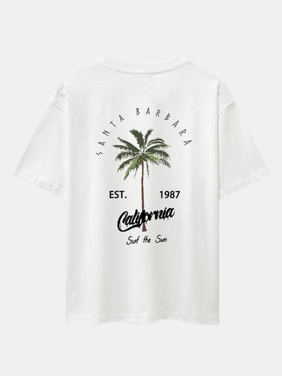 California Palm Tree Print Drop Shoulder Oversize T-Shirt & Swim Shorts