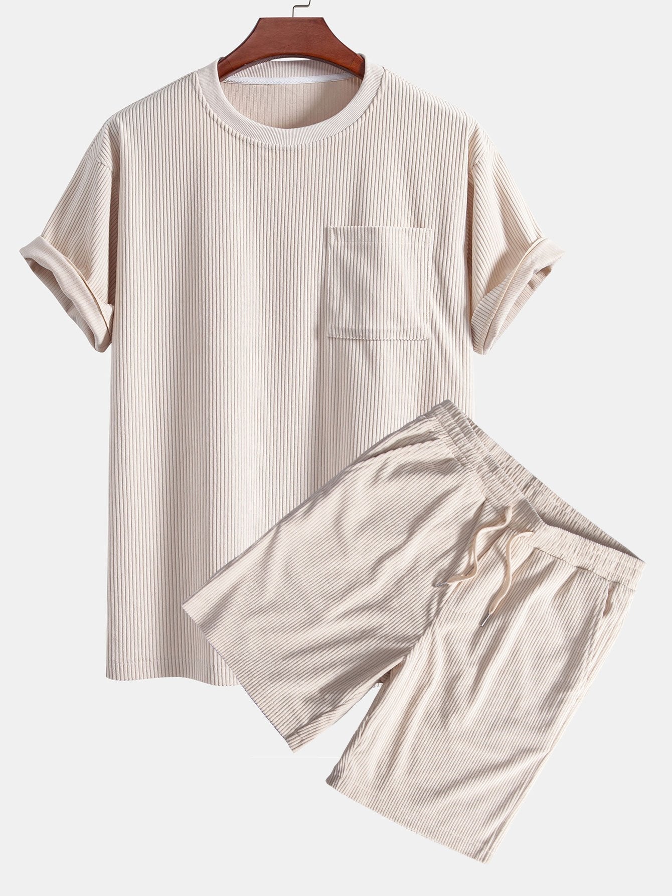 Corduroy Casual Set: Oversize Pocket Tee & Shorts