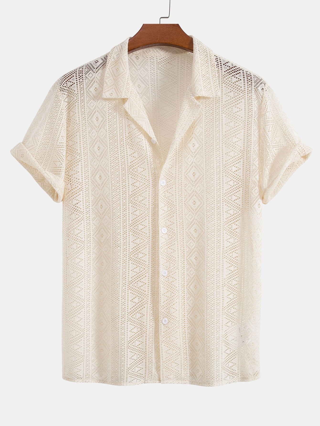 Short Sleeve Geometry Textured Cuban Shirt & Linen Cotton Blend Shorts